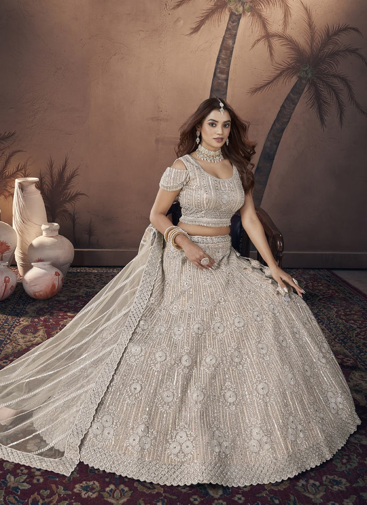 Lassya Fashion Beige Premium Wedding Lehenga with Zarkan Handwork