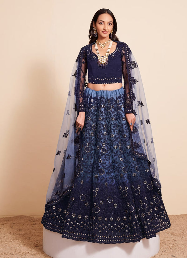 Lassya Fashion Navy Blue Exquisite Wedding Lehenga Set with Stone Embellishments