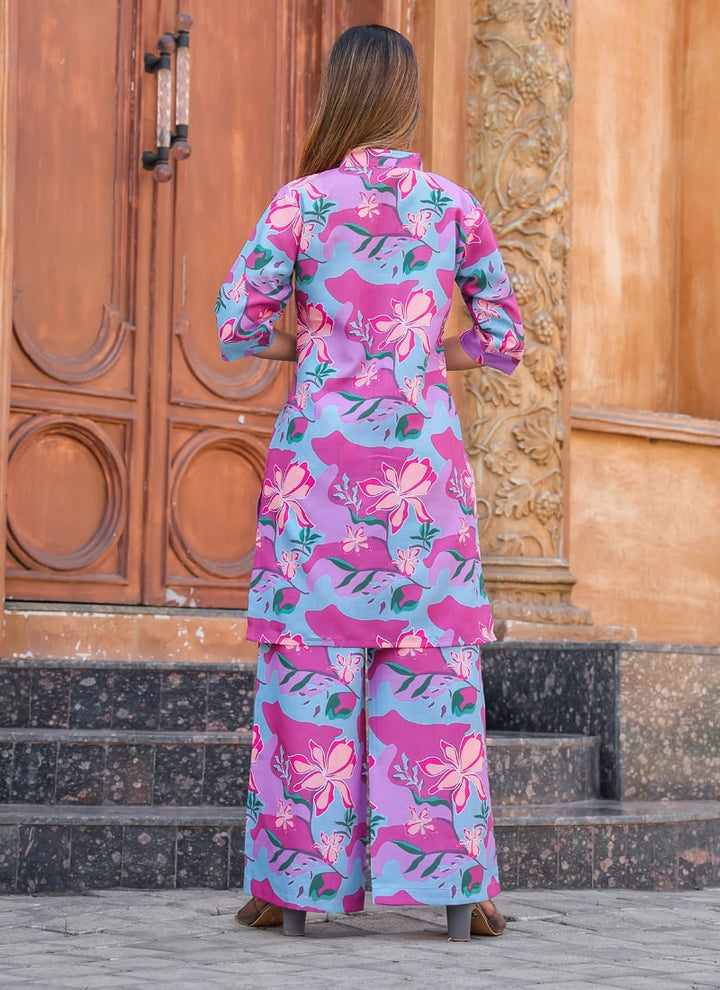 Lassya Fashion bougenville Pink Vibrant Abstract Floral Co-ord Set For Summer