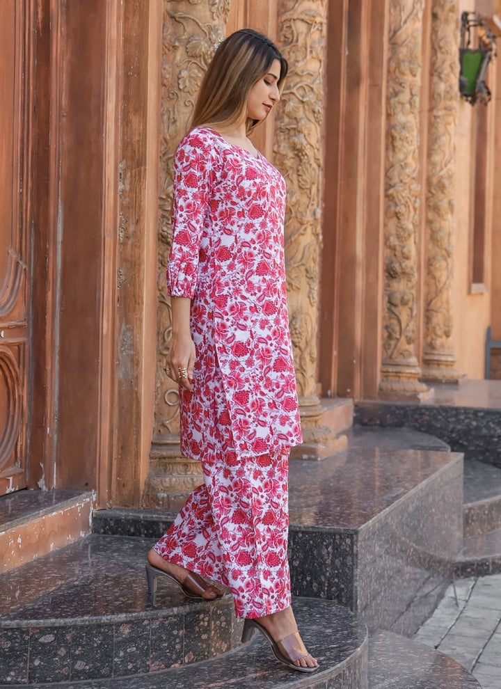 Lassya Fashion Pink Vibrant Abstract Floral Co-ord Set For Summer