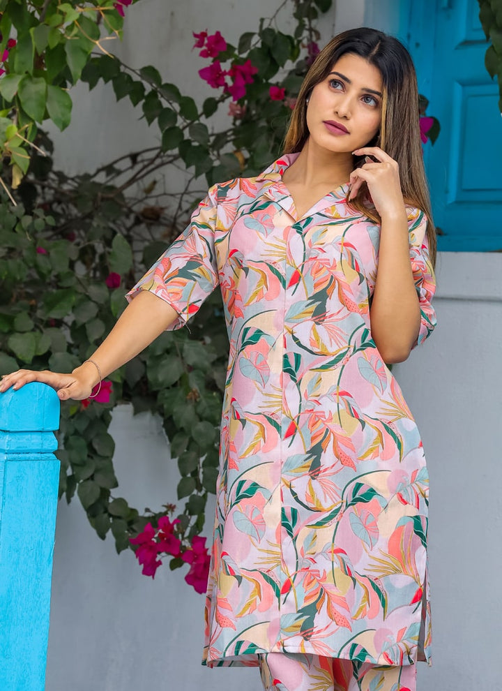 Lassya Fashion Peach Vibrant Abstract Floral Co-ord Set Your Ticket to Summer Fun