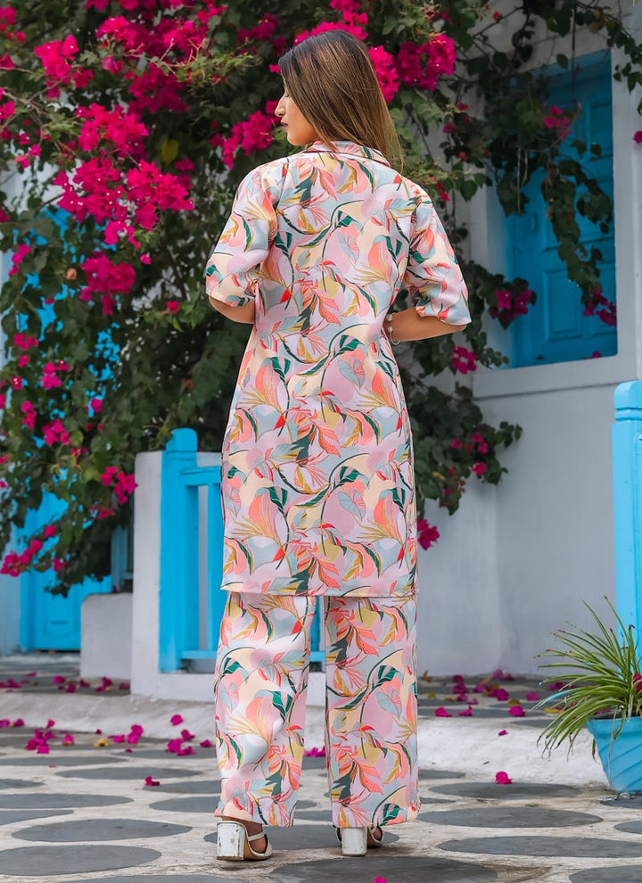 Lassya Fashion Peach Vibrant Abstract Floral Co-ord Set Your Ticket to Summer Fun