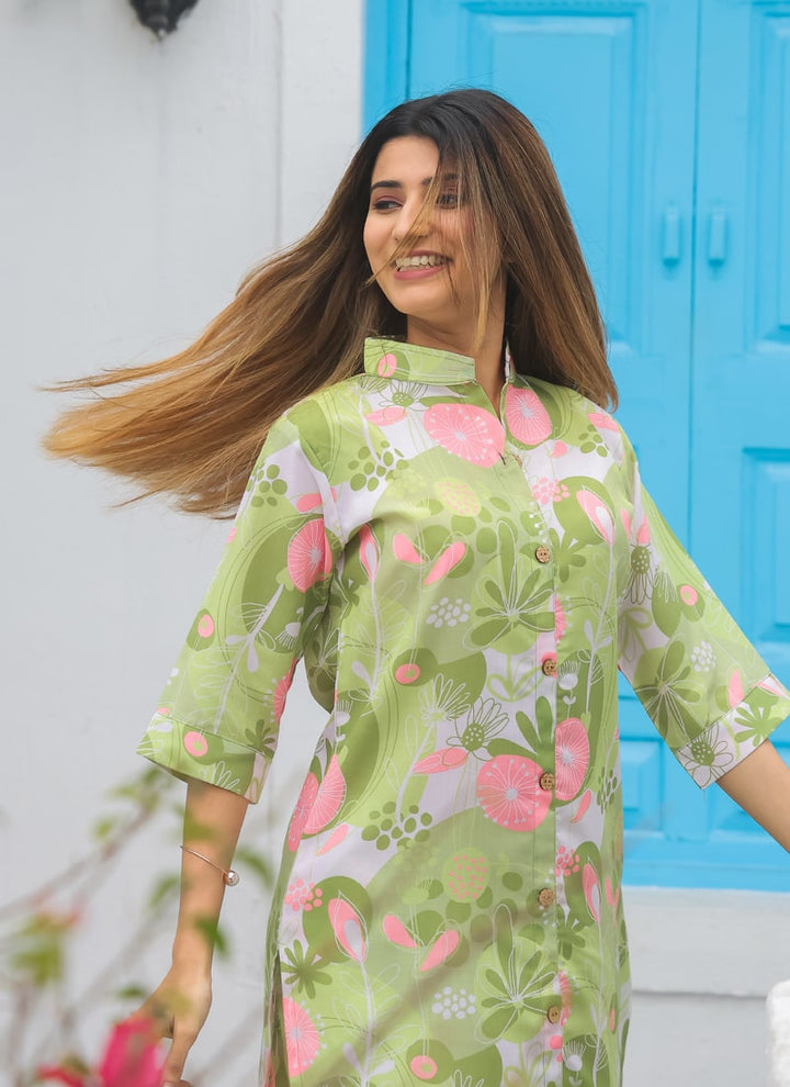 Lassya Fashion Pista Green Vibrant Abstract Floral Co-ord Set Your Ticket to Summer Fun