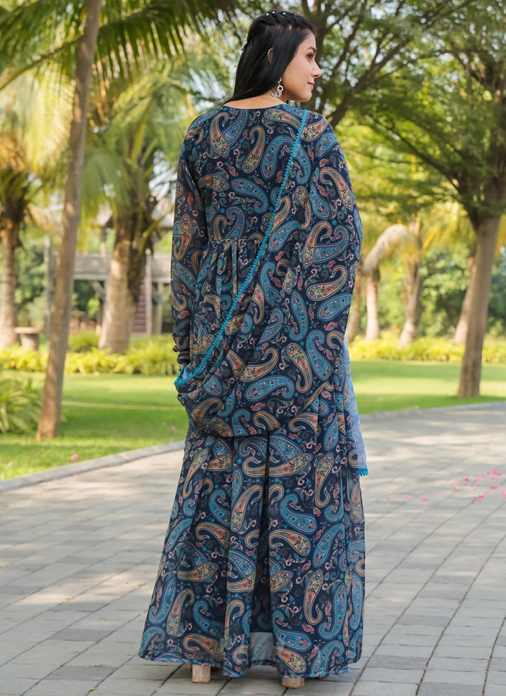 Lassya Fashion Dark Blue Graceful Alia Cut Gown with Dupatta for Festive Occasions