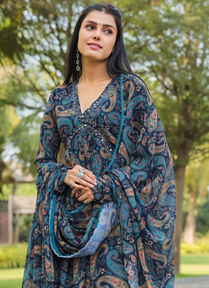 Lassya Fashion Dark Blue Graceful Alia Cut Gown with Dupatta for Festive Occasions