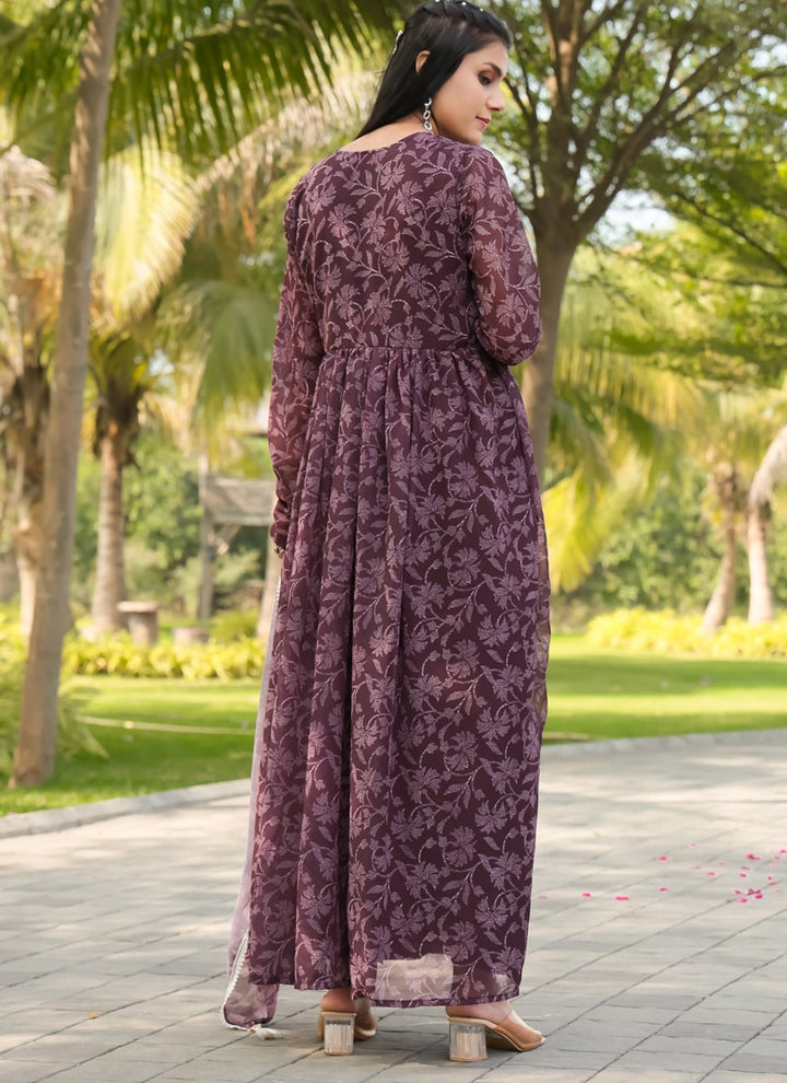 Lassya Fashion Maroon Graceful Alia Cut Gown with Dupatta for Festive Occasions