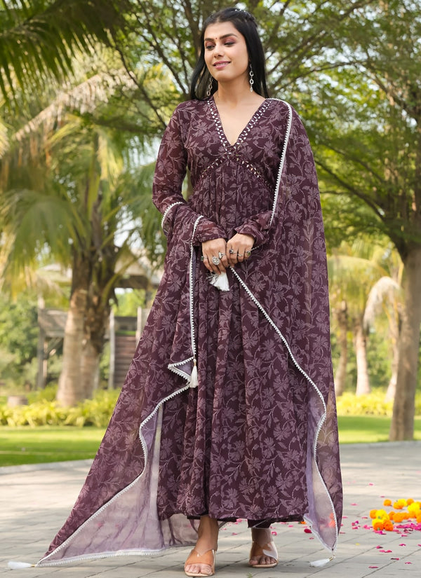 Lassya Fashion Maroon Graceful Alia Cut Gown with Dupatta for Festive Occasions