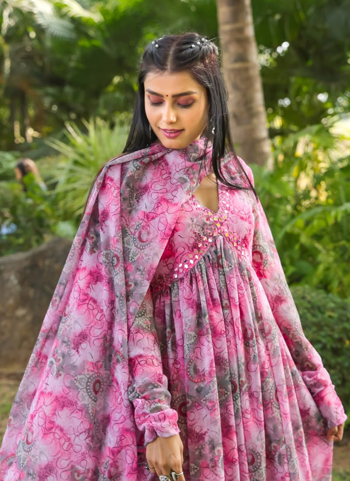 Lassya Fashion Rose Pink Graceful Alia Cut Gown with Dupatta for Festive Occasions