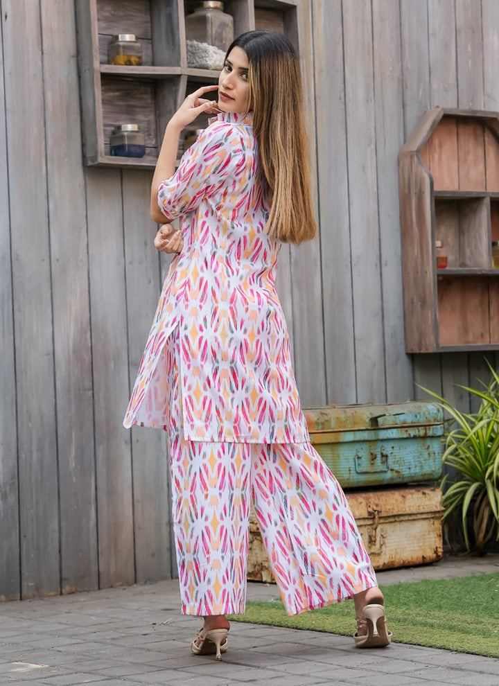 Lassya Fashion Light Pink Vibrant Abstract Floral Co-ord Set For Summer