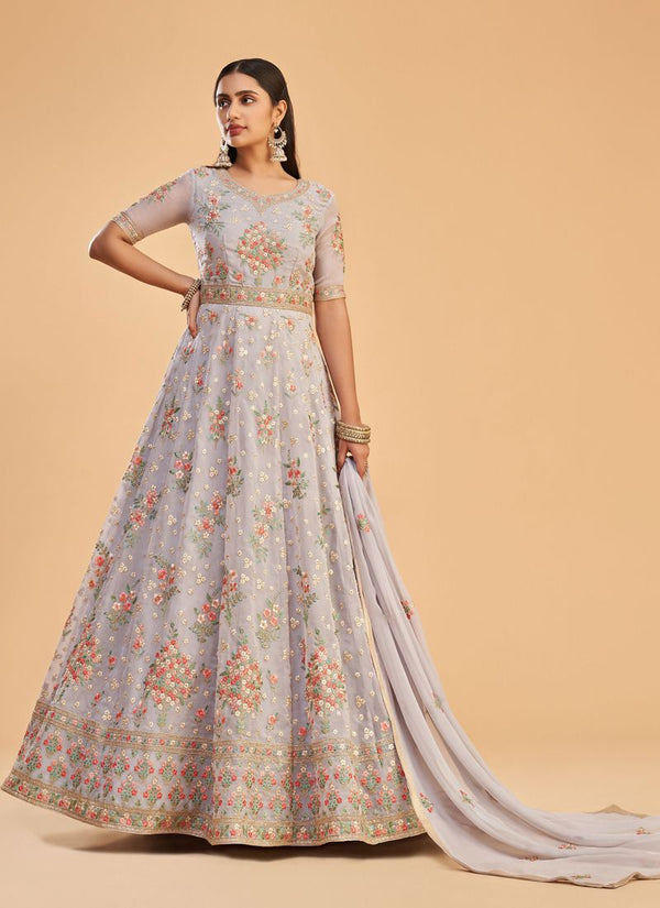 Multi Thread and Zari Work Party Wear Gown