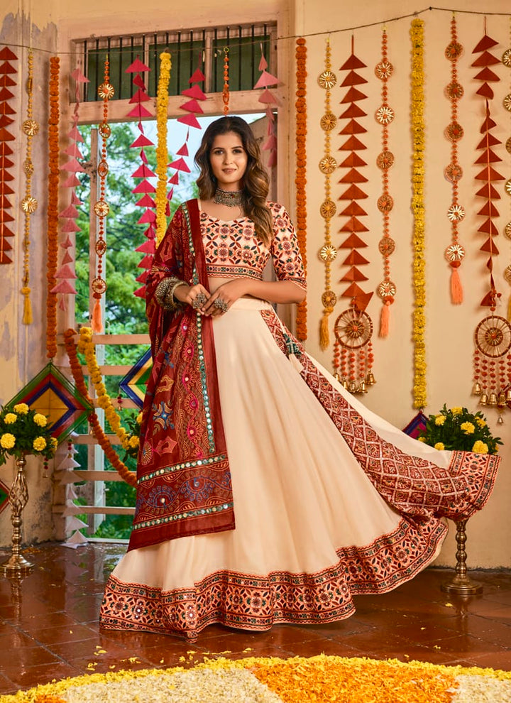 Beige Heavy Embroidered work Lehenga Choli With Cotton Dupatta.