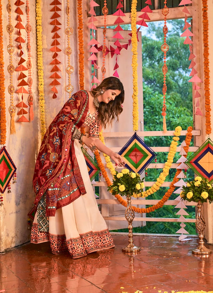 Beige Heavy Embroidered work Lehenga Choli With Cotton Dupatta.