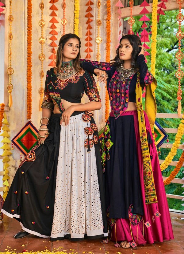 Black And White Heavy Embroidered work Lehenga Choli With Cotton Dupatta.