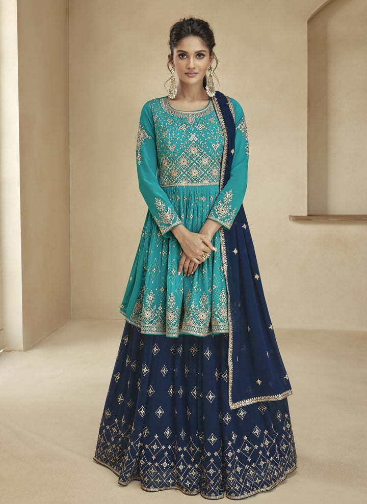 Lassya Fashion Teal Green And Navy Blue Indian Wedding Designer Gharara Suit With Dupatta