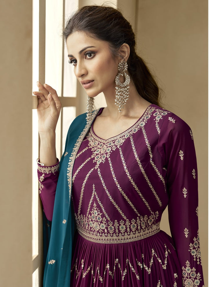 Lassya Fashion Purple And Teal Green Indian Wedding Designer Gharara Suit With Dupatta