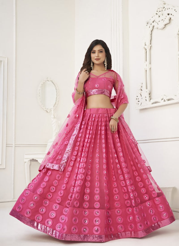 Lassya Fashion Rose Pink Enchanting Butterfly Net Lehenga Set with Thread and Sequence Work