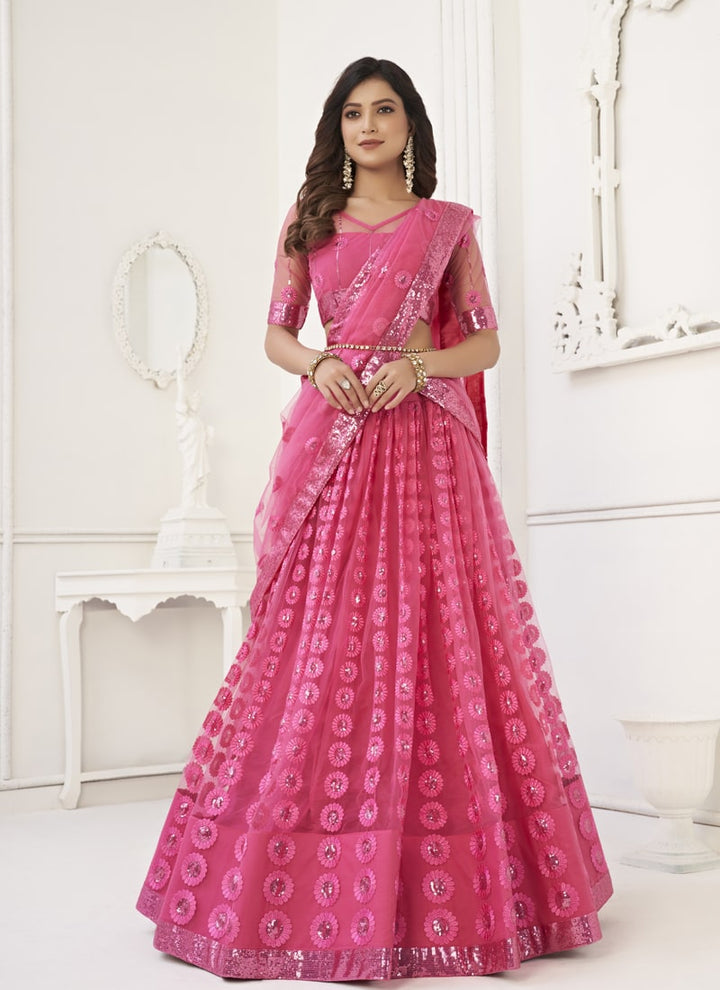 Lassya Fashion Rose Pink Enchanting Butterfly Net Lehenga Set with Thread and Sequence Work