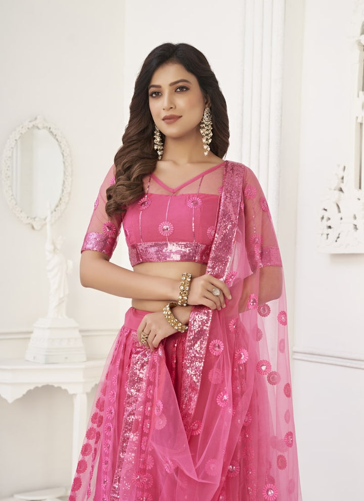 Lassya Fashion Rose Pink Enchanting Butterfly Net Lehenga Set with Thread and Sequence Work