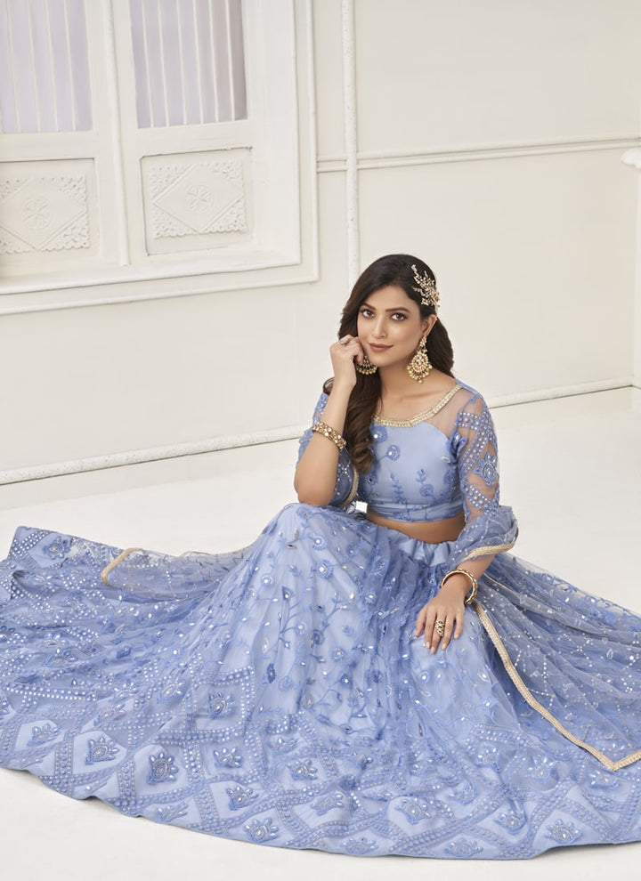 Lassya Fashion Lavender Enchanting Butterfly Net Lehenga Set with Thread and Sequence Work