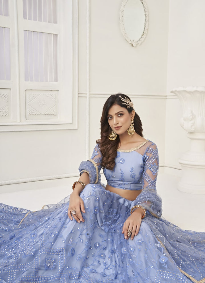 Lassya Fashion Lavender Enchanting Butterfly Net Lehenga Set with Thread and Sequence Work