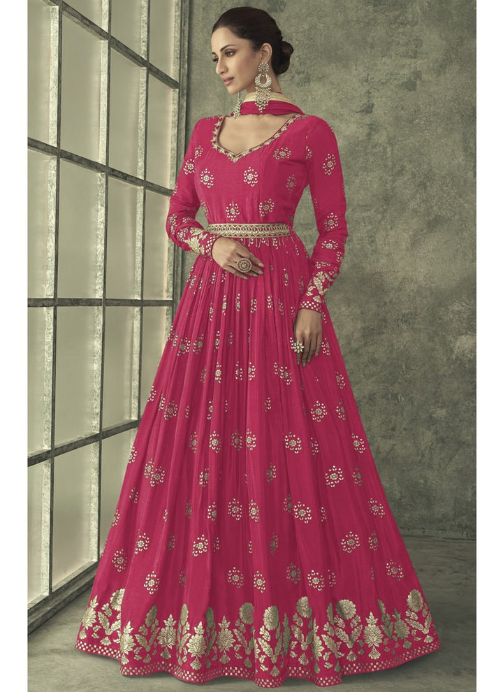 Lassya Fashion Magenta Pink Designer Wedding Gown in Pure Viscose Silk Jacquard