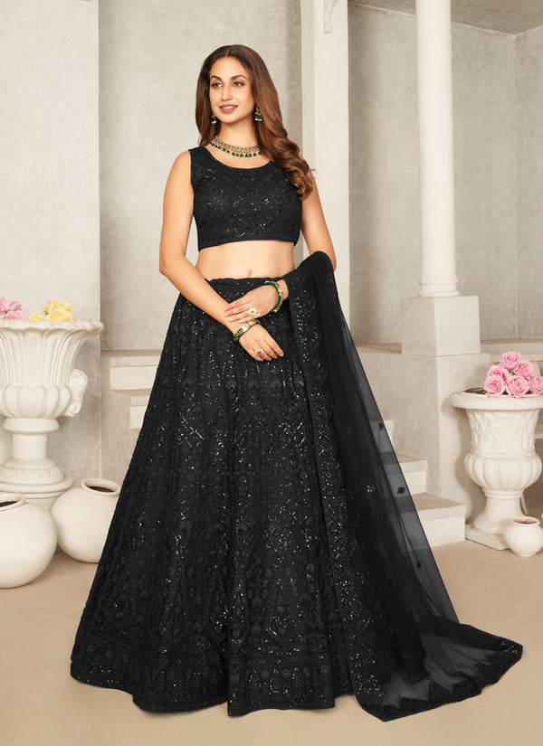 Lassya Fashion Black Elegant Sequins Net Lehenga Choli With Net Dupatta