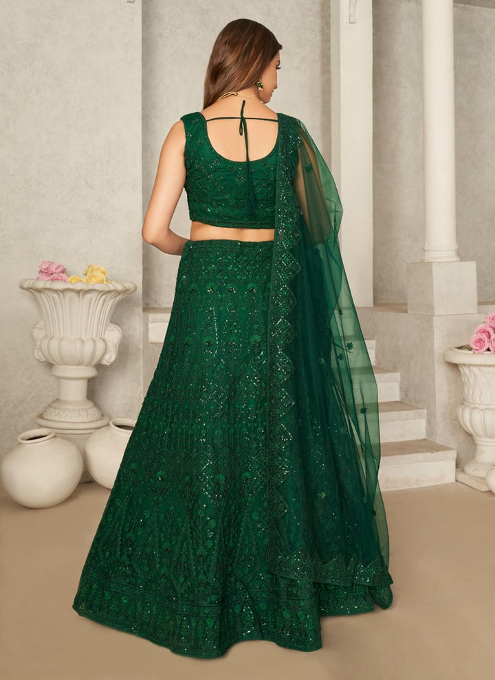 Lassya Fashion Dark Green Elegant Sequins Net Lehenga Choli With Net Dupatta
