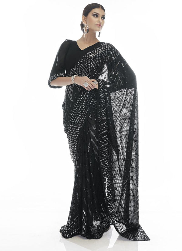 Embellished Sequinned Georgette Saree With Blouse