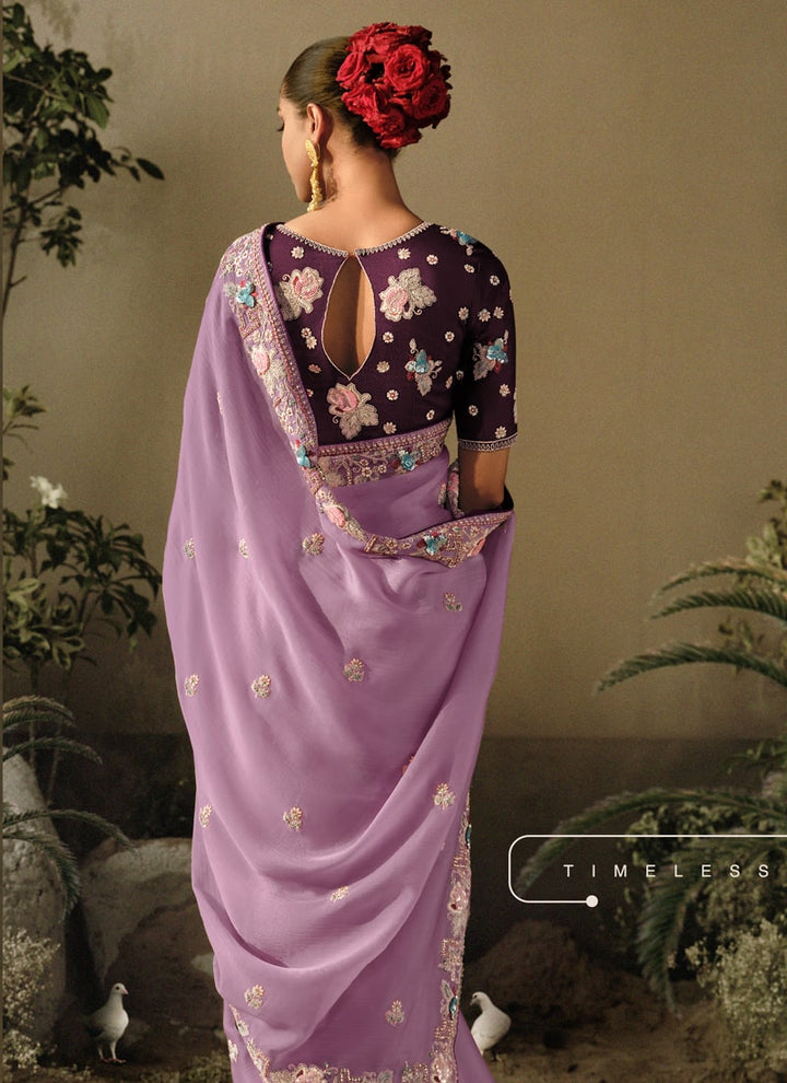 Lassya Fashion Lavender Exquisite Embellished Wedding Saree with Heavy Border Work