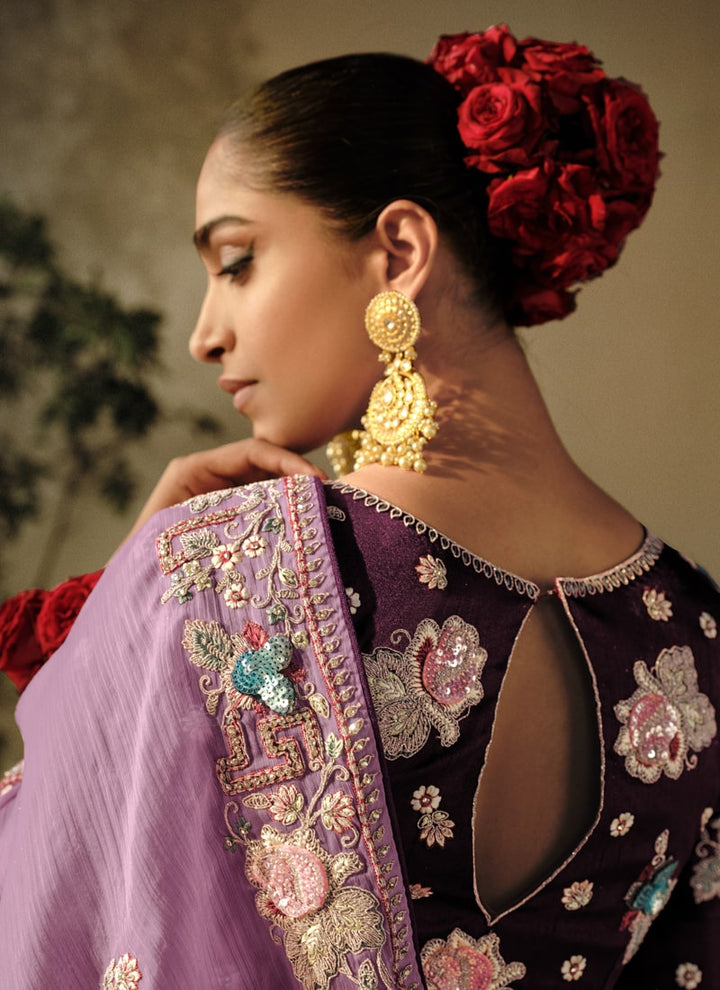Lassya Fashion Lavender Exquisite Embellished Wedding Saree with Heavy Border Work
