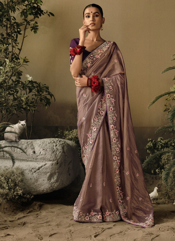 Lassya Fashion Coffee Brown Exquisite Embellished Wedding Saree with Heavy Border Work