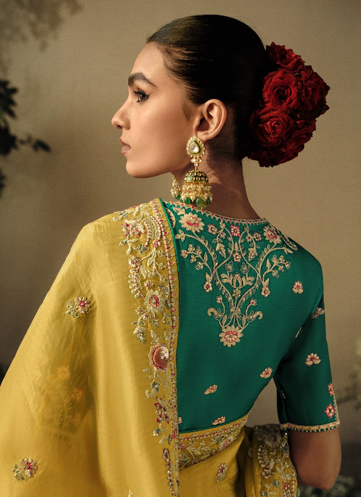 Lassya Fashion Mustard Yellow Exquisite Embellished Wedding Saree with Heavy Border Work