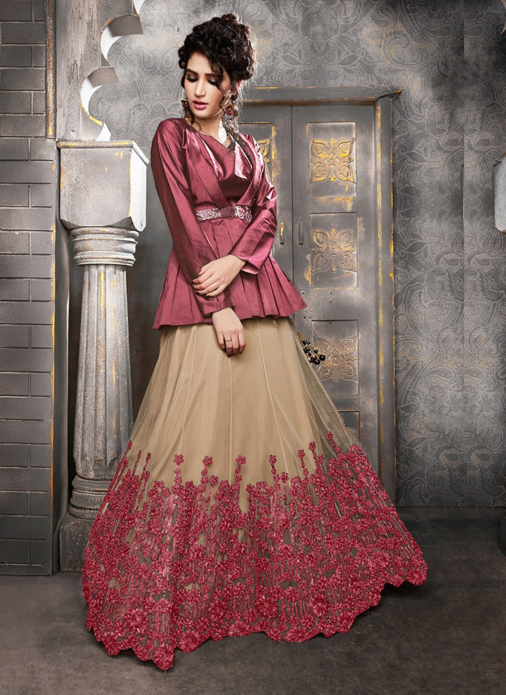 Lassya Fashion Red Chic Indo-Western Party Ensemble with Top and Skirt