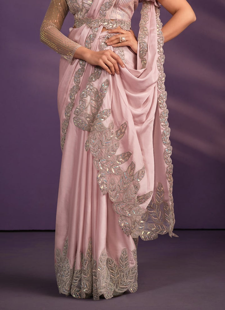 Lassya Fashion Blush Pink Designer Ready-to-Wear Saree with Embroidered Work