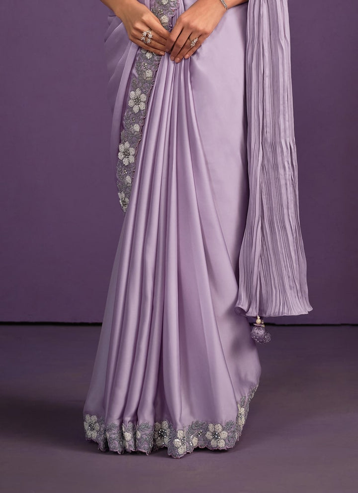 Lassya Fashion Lavender Designer Ready-to-Wear Saree with Embroidered Work