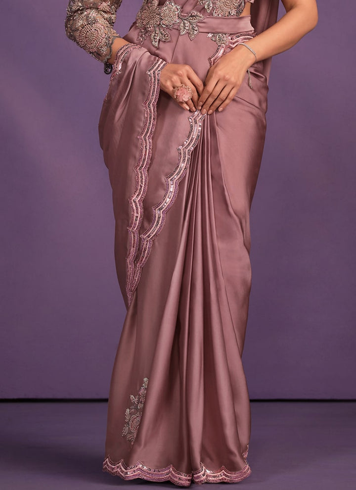 Lassya Fashion Mauve Designer Ready-to-Wear Saree with Embroidered Work