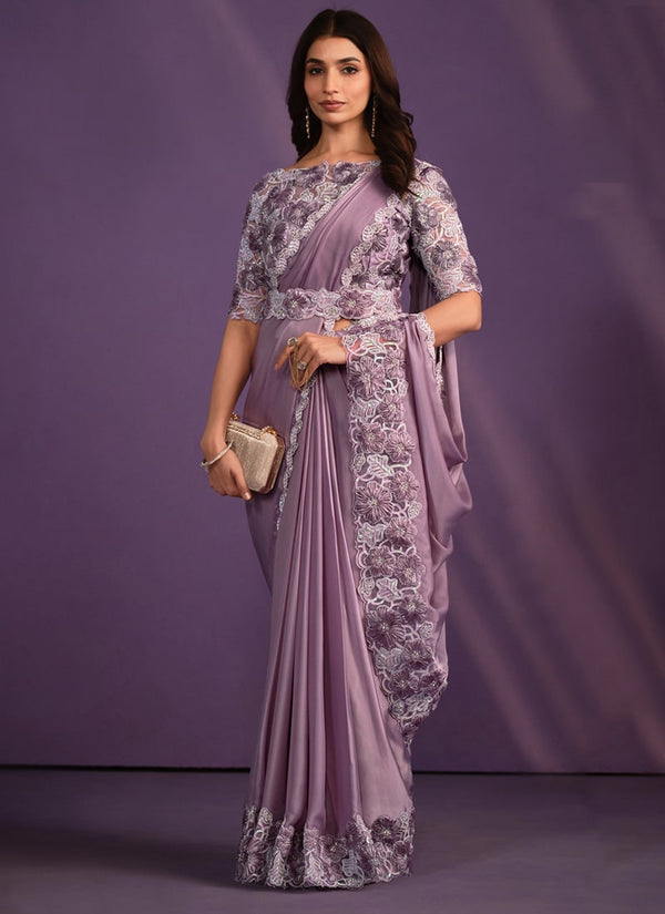 Lassya Fashion PeriWinkle Designer Ready-to-Wear Saree with Embroidered Work
