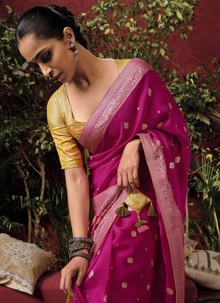 Lassya Fashion Magenta Pink Designer Zari Weaved Pure Viscose Dola Silk Saree