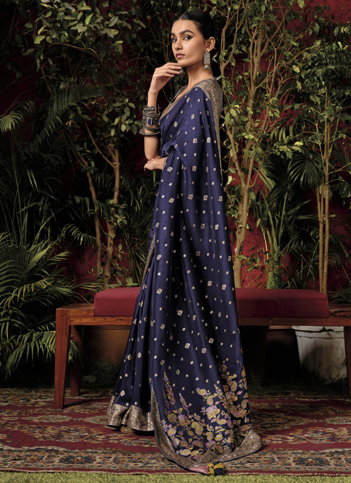Lassya Fashion Midnight Blue Designer Zari Weaved Pure Viscose Dola Silk Saree