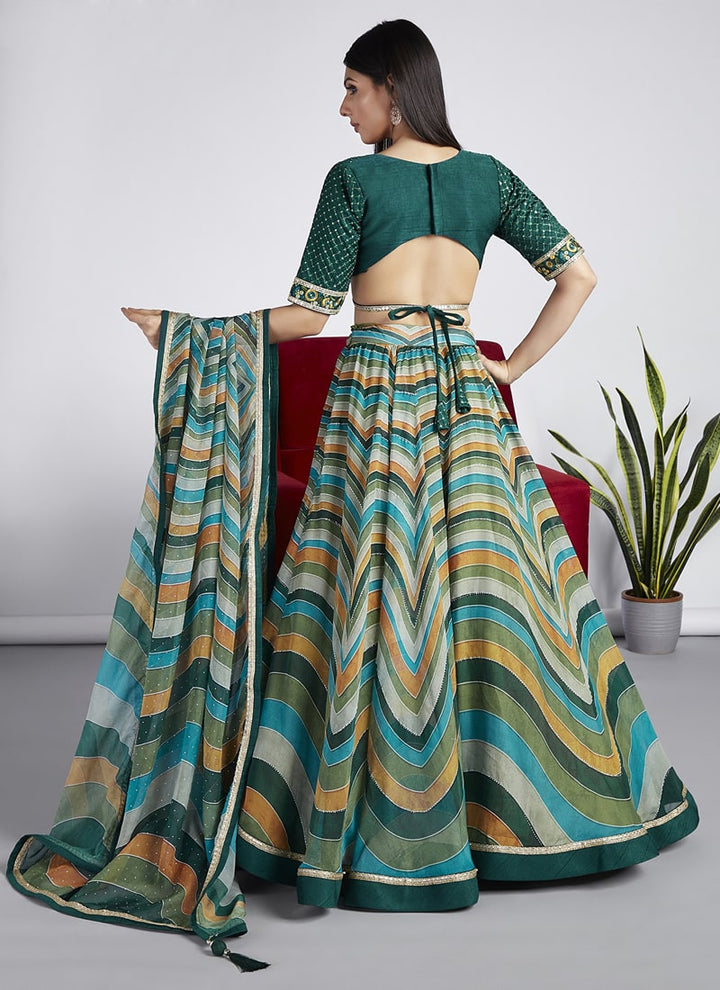 Lassya Fashion Pine Green Exquisite Bridal Lehengas with Organza Flair and Silk Blouse