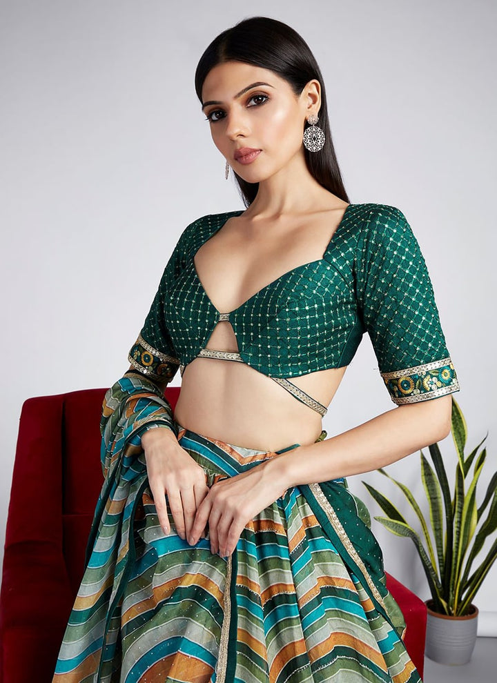 Lassya Fashion Pine Green Exquisite Bridal Lehengas with Organza Flair and Silk Blouse