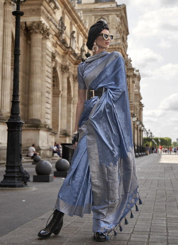 Lassya Fashion Blue Berry Handloom Silk Saree with Brocade Blouse