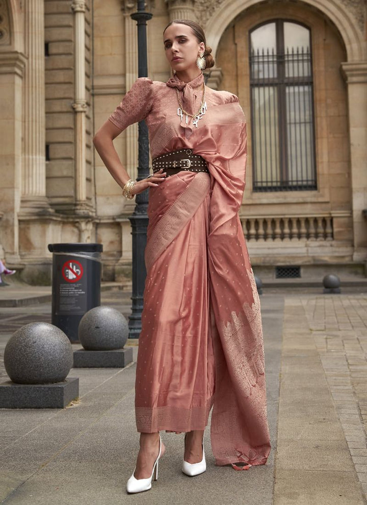 Lassya Fashion Copper Red Handloom Silk Saree with Brocade Blouse