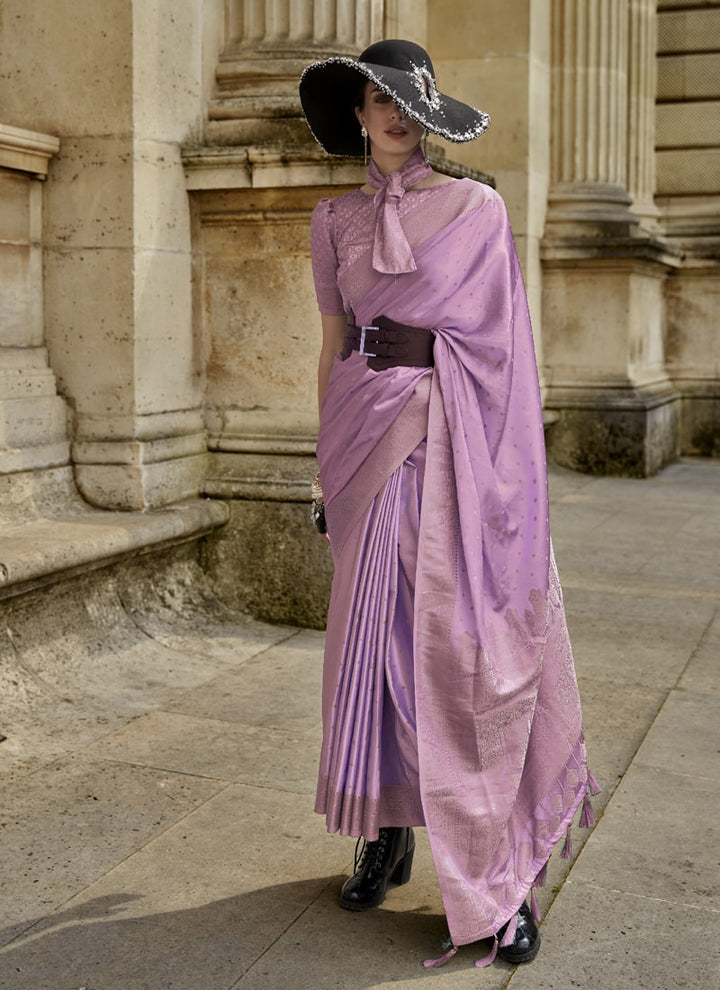 Lassya Fashion Lavender Handloom Silk Saree with Brocade Blouse