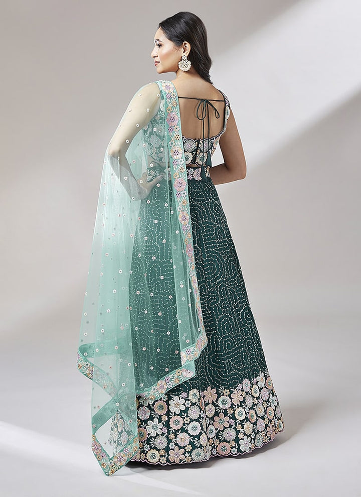 Lassya Fashion Teal Green Exquisite Bridal Lehengas with Organza Flair and Silk Blouse