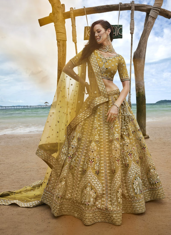 Lassya Fashion Mustard Yellow Exquisite Bridal Lehengas with Organza Flair and Silk Blouse
