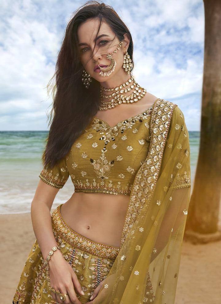 Lassya Fashion Mustard Yellow Exquisite Bridal Lehengas with Organza Flair and Silk Blouse