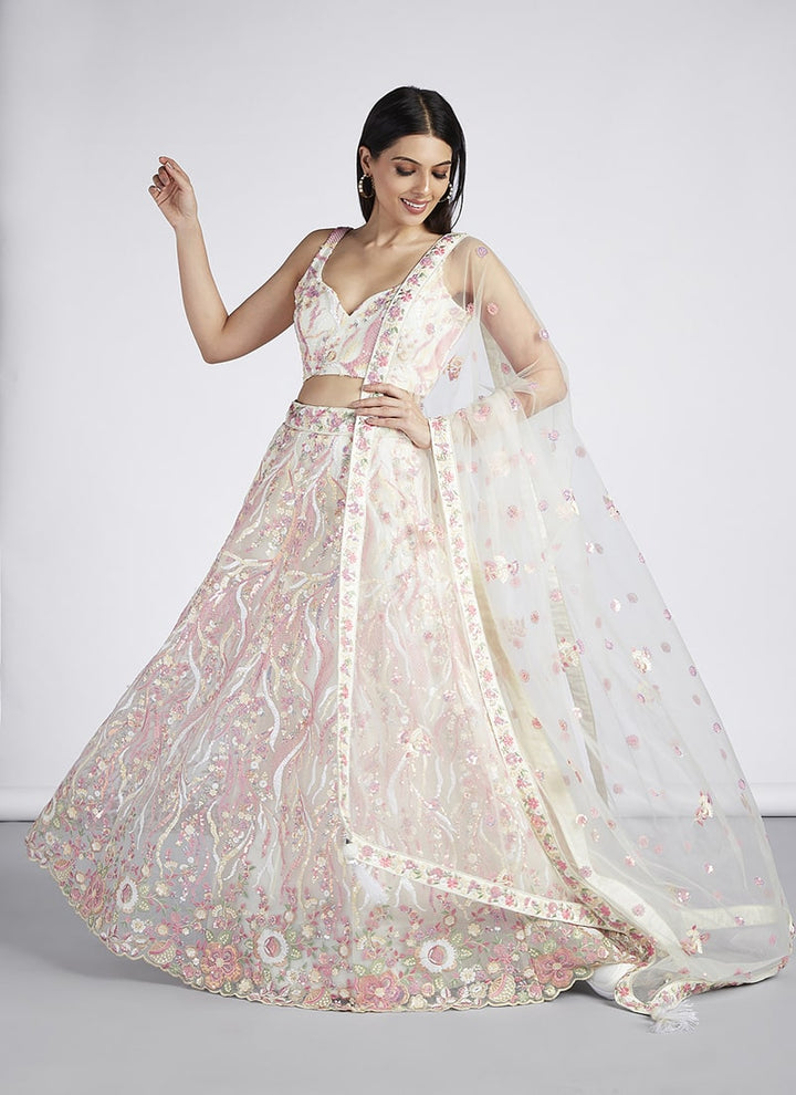 Lassya Fashion Off White Exquisite Bridal Lehengas with Net Flair and Silk Blouse