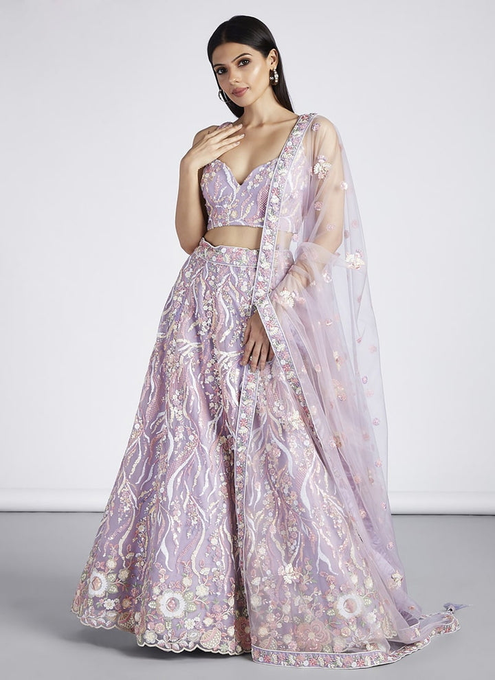 Lassya Fashion Lavender Exquisite Bridal Lehengas with Net Flair and Silk Blouse