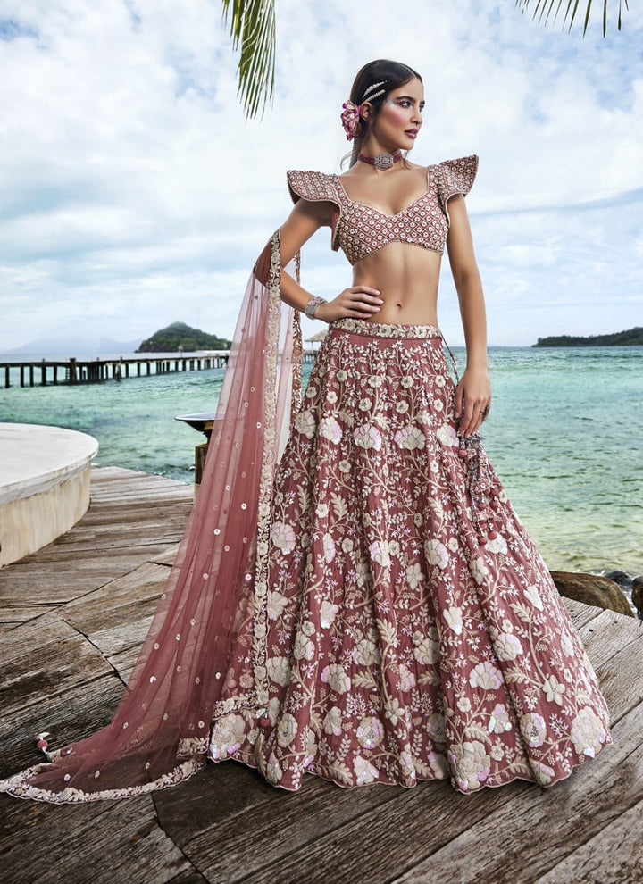 Lassya Fashion Mauve Pink Exquisite Bridal Lehengas with Organza Flair and Silk Blouse